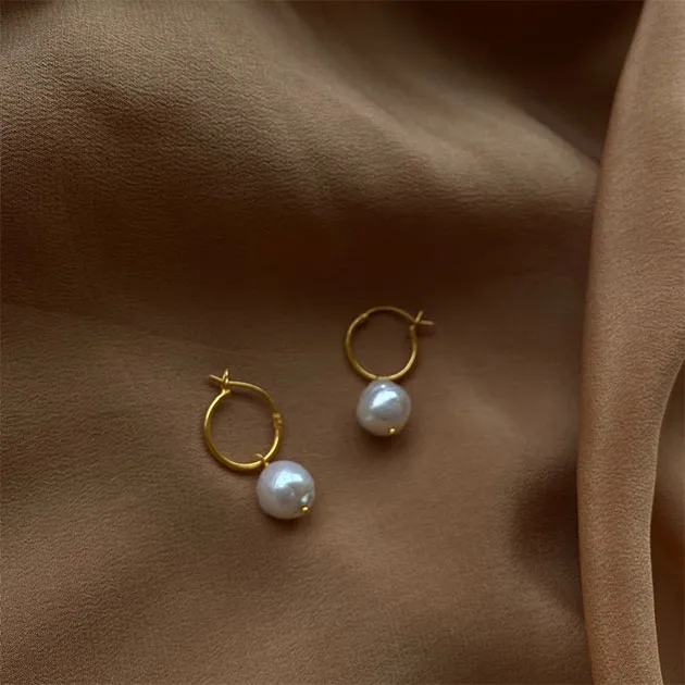 drop hoop pearl earrings